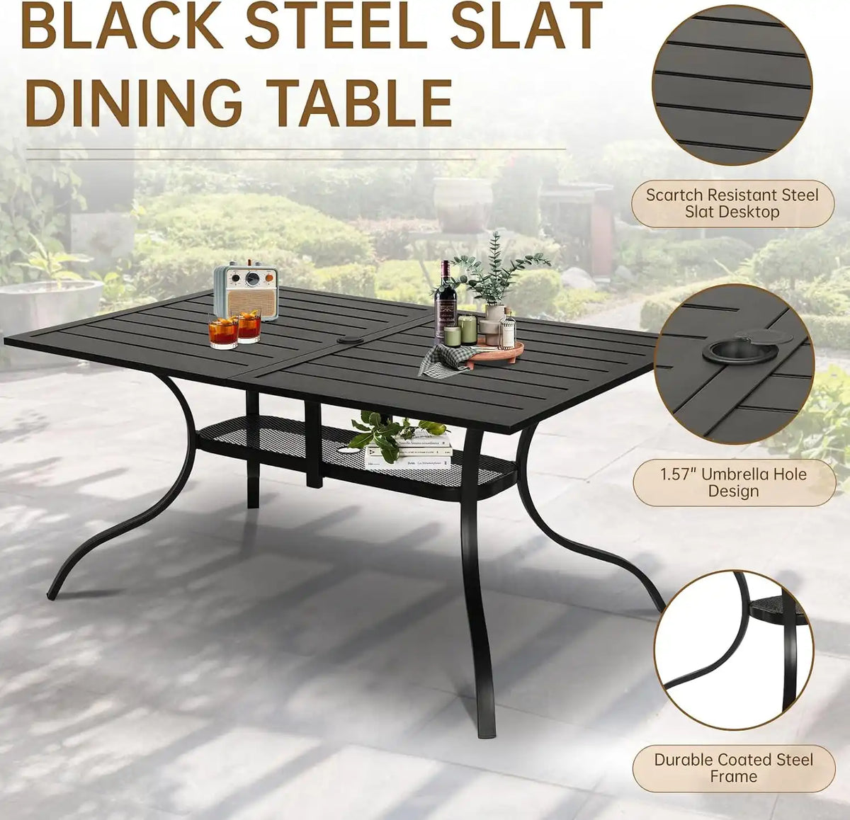 SUNCROWN 7 - Piece Outdoor Dining Set, Patio Furniture Set with 6 x Textilene Dinning Chairs and 1 Steel Slat Metal Bistro Table for Lawn Garden Backyard Deck, Black