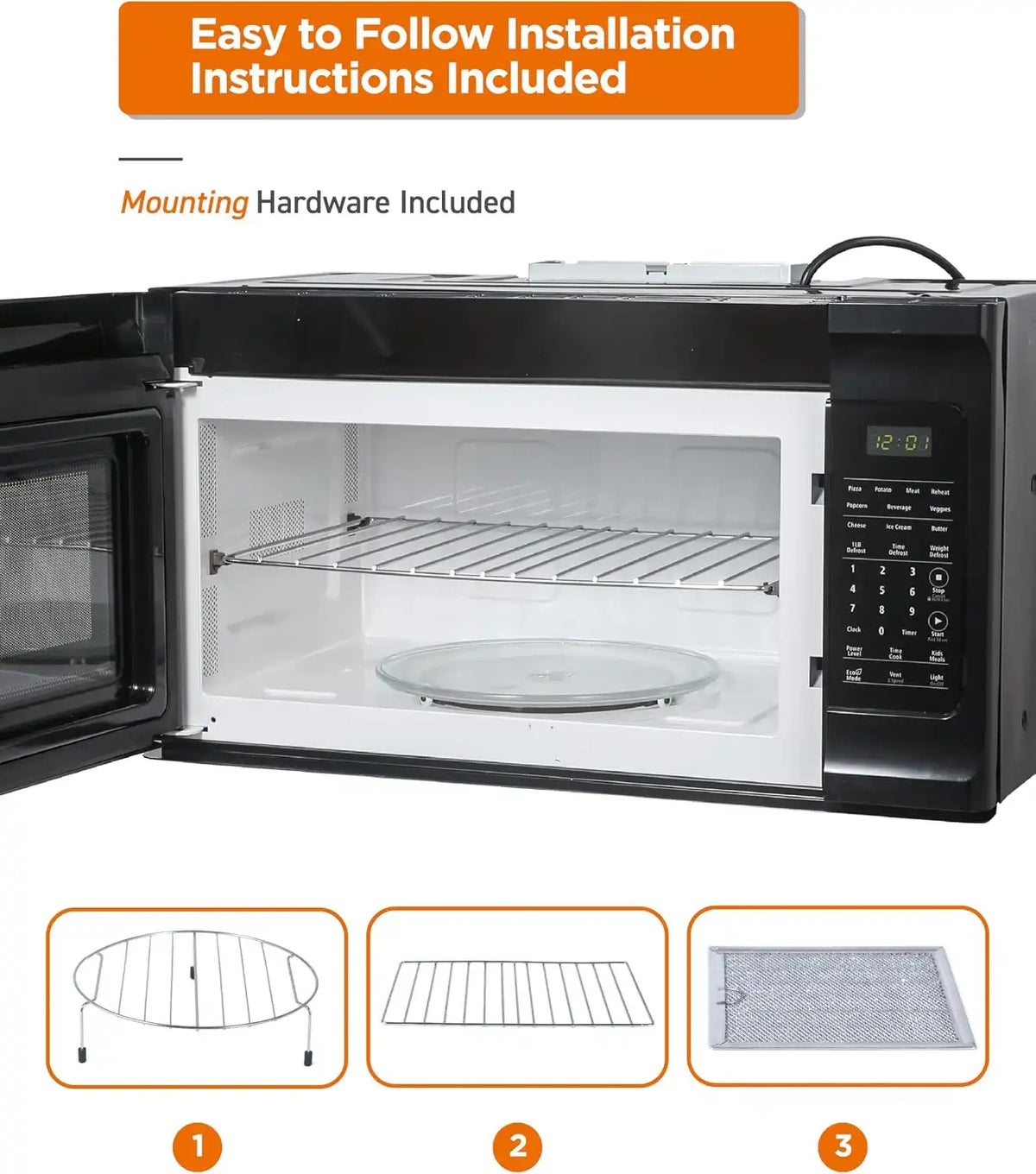 Commercial Chef 1.7 Cu. Ft. Over-The-Range Microwave Oven, CHMR17GB, Black