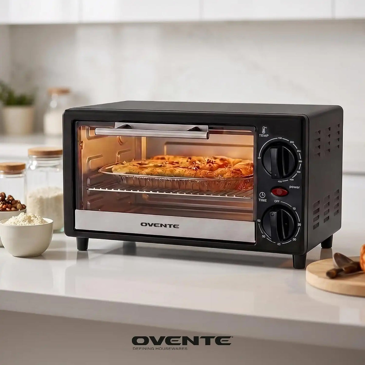 OVENTE 8L Toaster Oven, Adjustable Temperature, 60-Min Timer, Black TO2808B