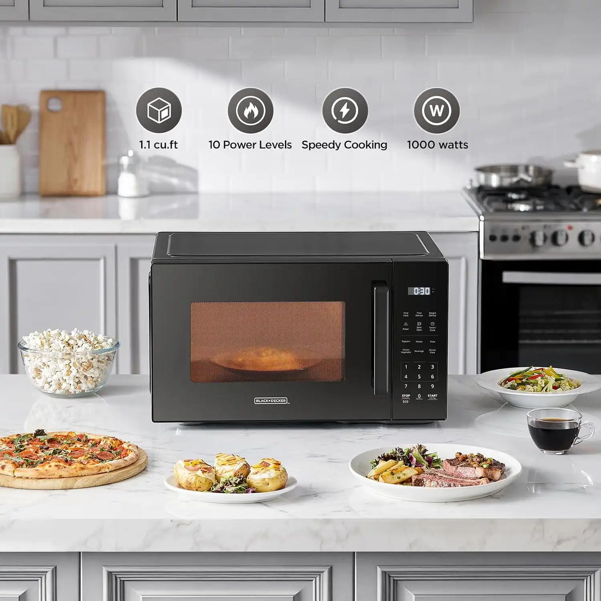 BLACK+DECKER Countertop Microwave Oven, 1.1 Cu.Ft,1000W,Child Safety,Black