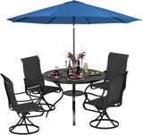 SUNCROWN 6-Piece Outdoor Dining Set, All Weather Patio Furniture Sets with 4 Black Swivel Textilene Mesh Chairs & Round Metal Table & 1 Dark Blue 9Ft Umbrella for Deck Garden Backyard Poolside