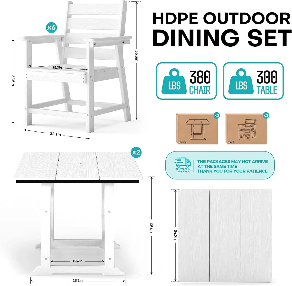 HDPE Outdoor Dining Set, Patio Dining Set of 8, White