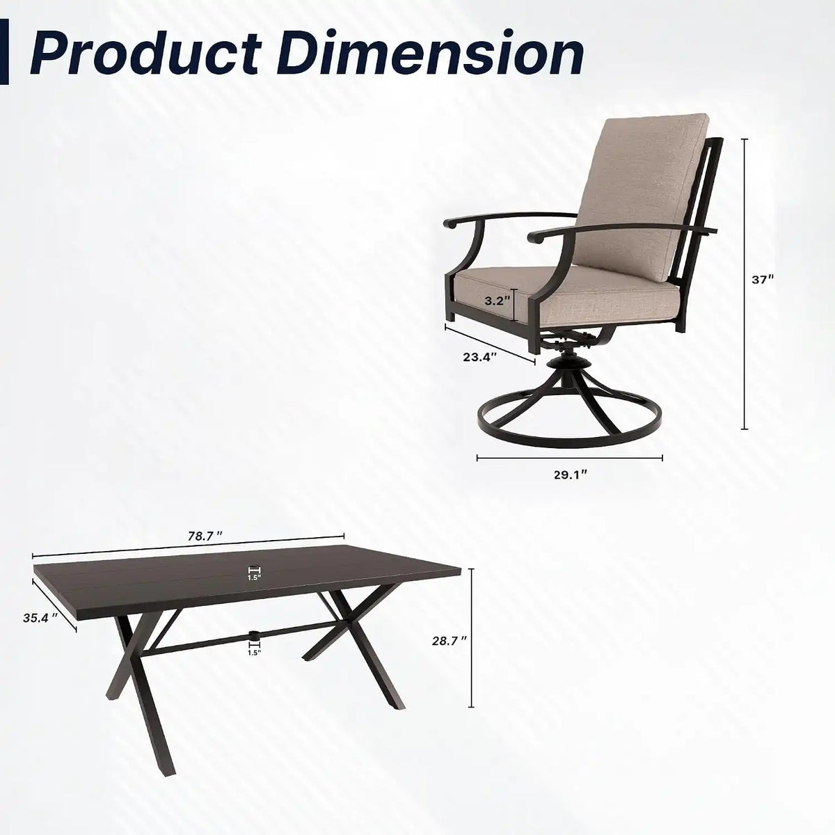 9 PCS Outdoor Patio Dining Set,Patio Table and Chairs Metal Outdoor Patio Furniture Set with Umbrella Hole,Dining Table Set with 8 Swivel Chairs for Deck,Backyard and Garden,Brown