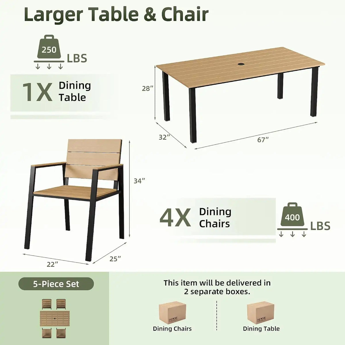 Outdoor Table and Chairs for 4 Aluminum Patio Dining Set with Umbrella Hole