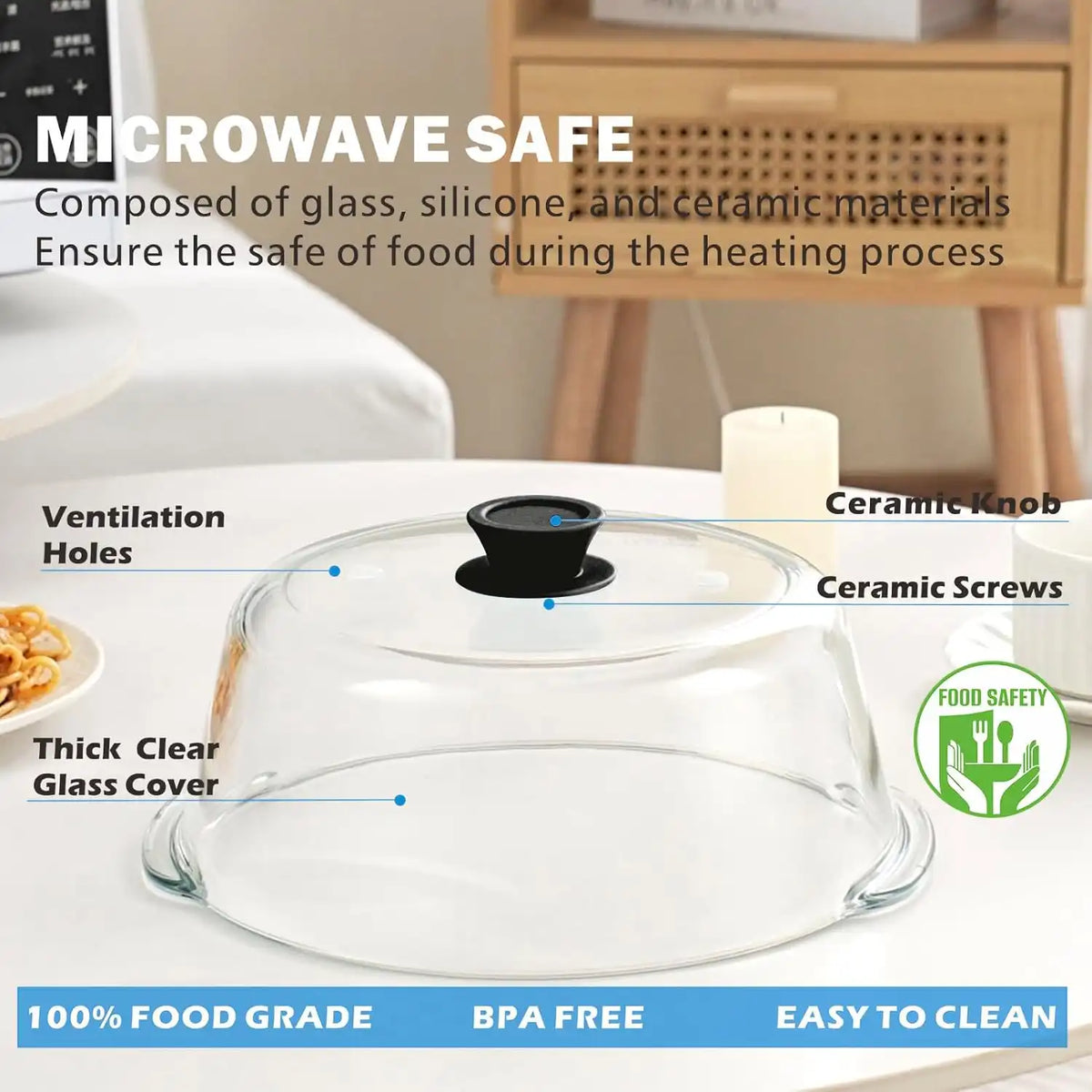 Glass Microwave Splatter Cover for Food, 11in Food Grade Splatter Guard Lid