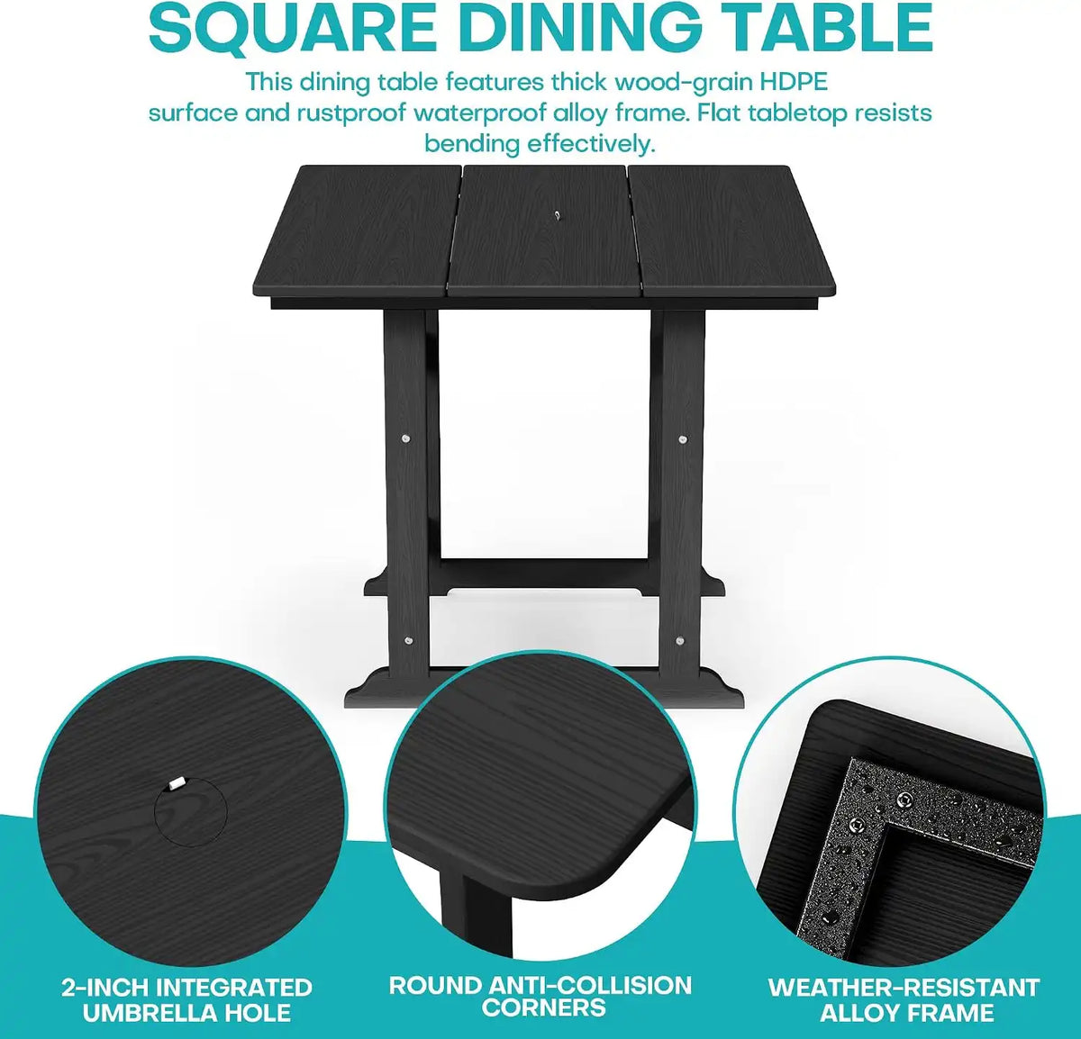 HDPE Outdoor Dining Set, Patio Dining Set of 5, Black