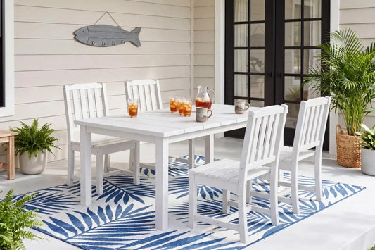 Perli™ 5-Piece Outdoor Dining Set, All-Weather HDPE Patio Furniture with 4 Armless Chairs and Rectangular Table, UV-Resistant 4-Person Set for Deck, Backyard, White