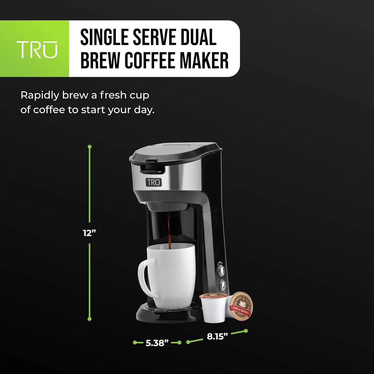 Tru Single Serve Dual Brew Coffee Maker for Capsules or Grounds