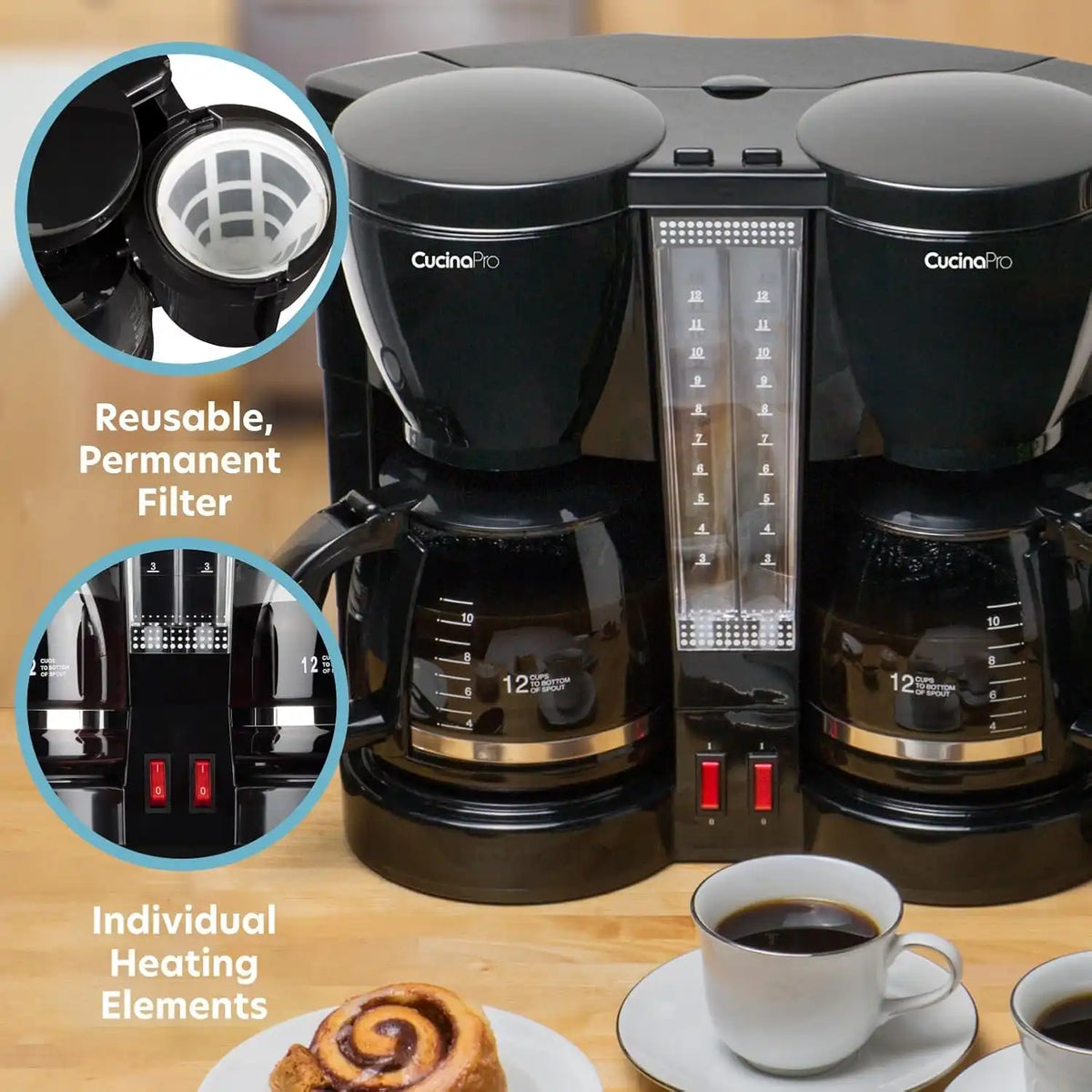 Double Coffee Brewer Station, Dual Drip Coffee Maker Brews two 12-cup Pots