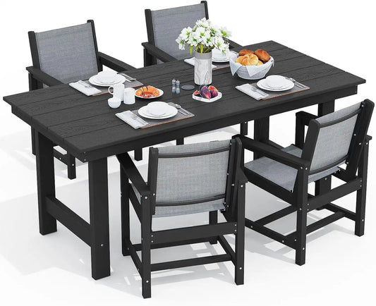 SERWALL 5 Pcs HDPE Patio Dining Set, HDPE Dining Set for 4, Black