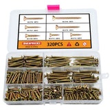 M3.5 Flat Head Wood Screws Assortment Kit 320 Pcs,Phillips Drive Countersunk Flat Head Self-Tapping Wood Screws,Yellow Zinc Plated Finish Screw Kit,Self Tapping Drywall Screws for Metal
