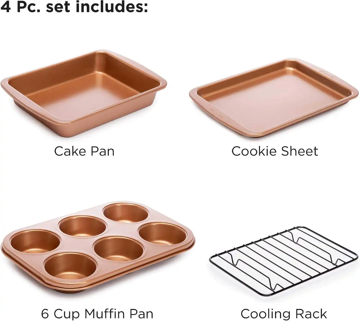 Ecolution Non-Stick Toaster Oven Bakeware Set, 4 Piece, Carbon Steel, Easy to Clean and Perfect for Single Servings, Copper