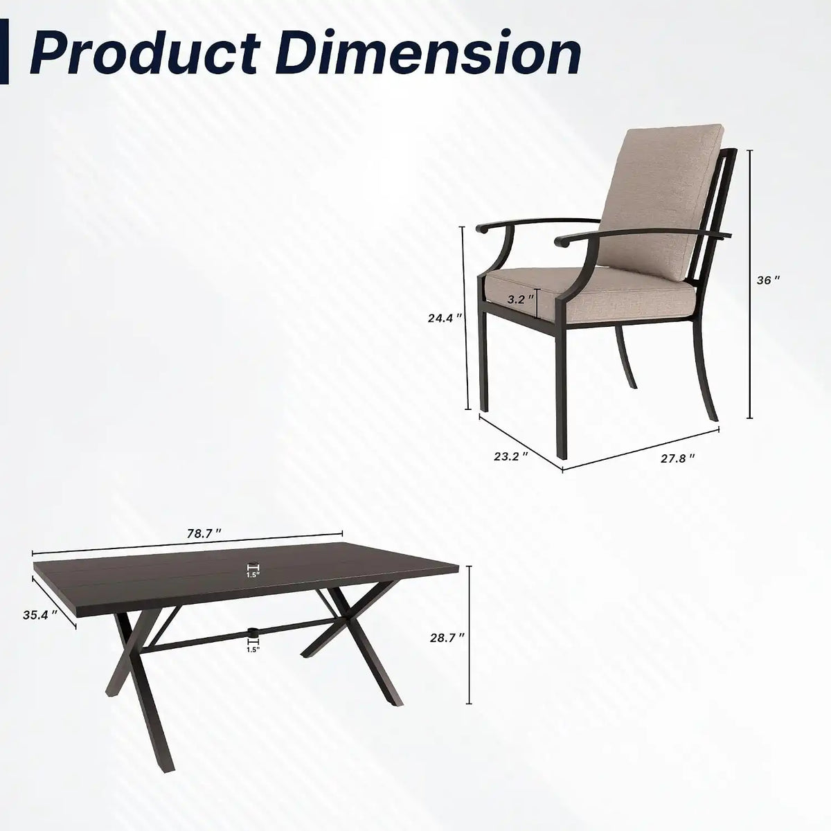 7 PCS Outdoor Patio Dining Set,Patio Table and Chairs Metal Outdoor Patio Furniture Set with Umbrella Hole,Dining Table Set with 6 Chairs for Deck,Backyard and Garden,Brown