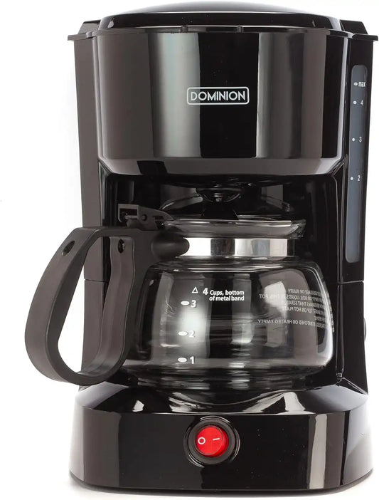 Dominir Compact Coffee Pot Brewer Machine, Quiet Operation with On/Off LED Indicator Light, Convenient Cord Storage and e, Black