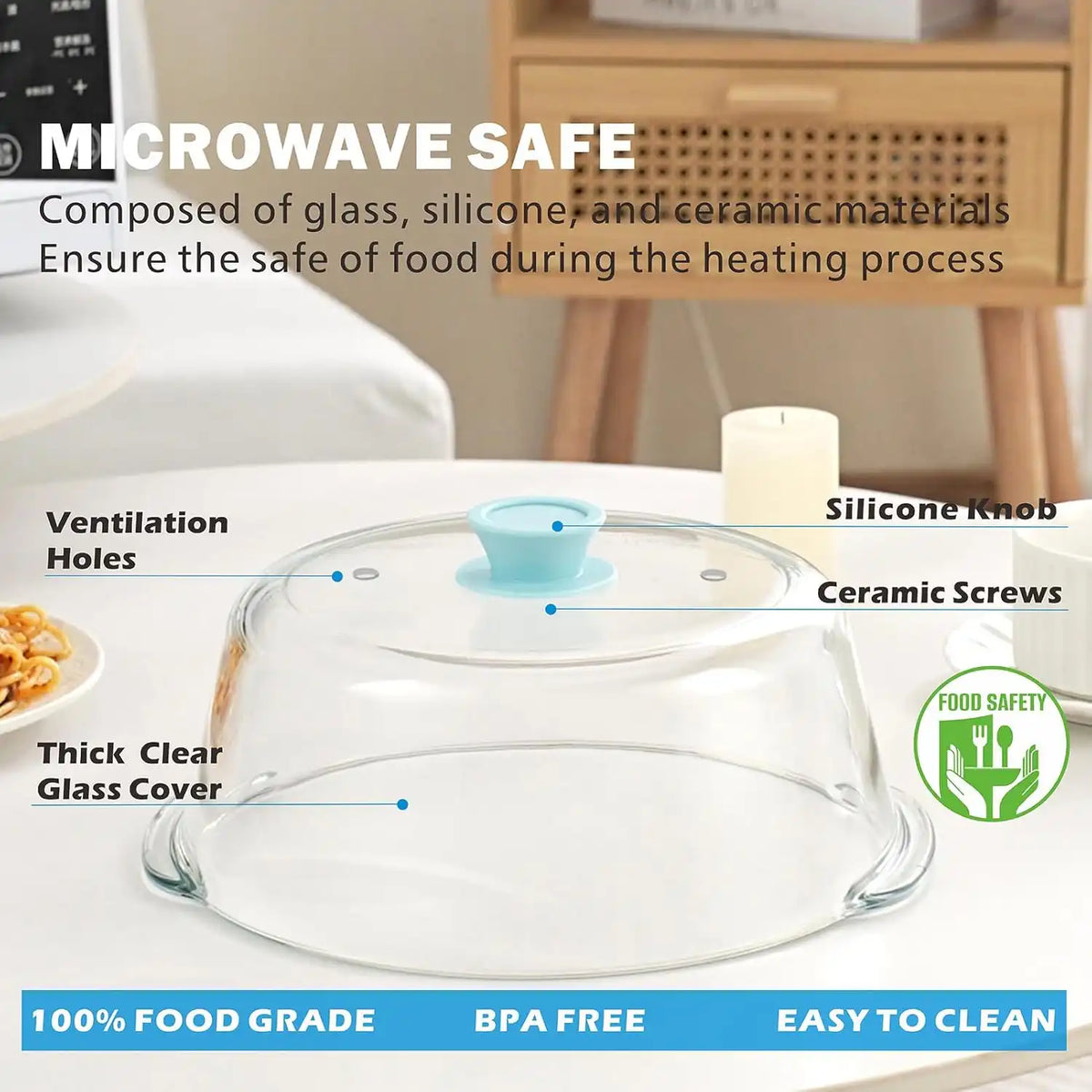 Tall Glass Microwave Splatter Cover for Food, 11in Food Grade Guard Lid