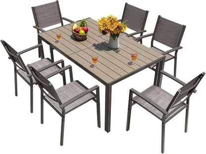 Homall 7-Piece Patio Dining Set, Metal Outdoor Dining Set for 6, Light Grey