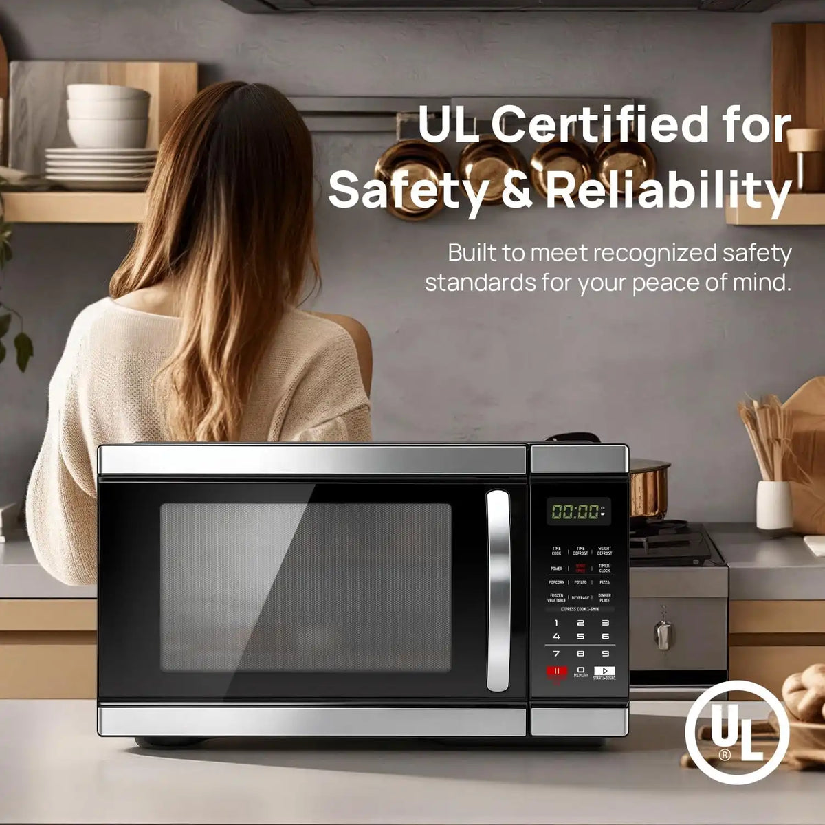 Smad 1000 Watt Microwave Countertop Ovens, Black Digital Small Microwave 1.1 Cu Ft, Large Microwave 6 Auto Cooking, Eco Mode, Child Lock, 10 Power Level, Led Display, Easy Clean, Memory Function