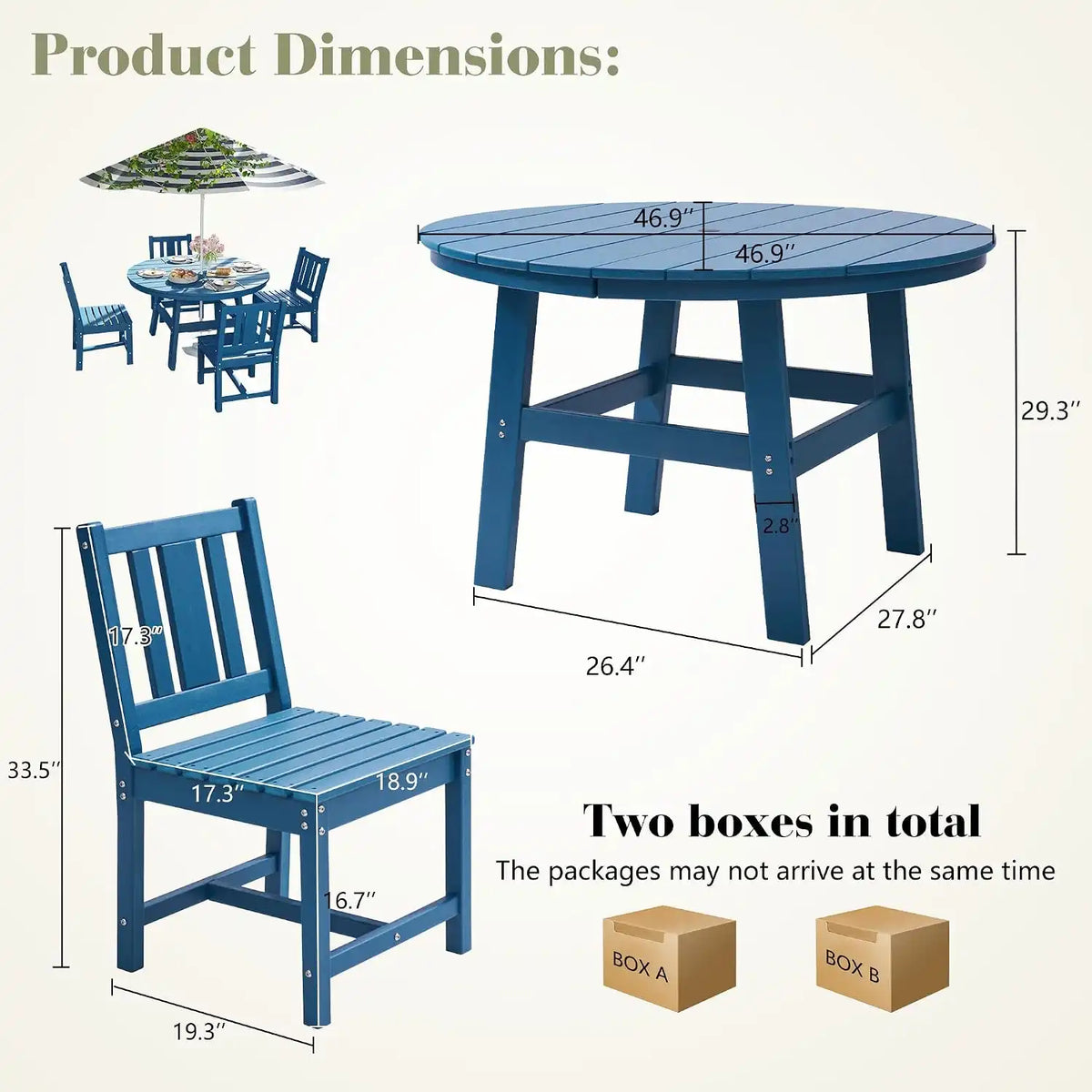 AMERLIFE Outdoor Dining Set for 4, HDPE Round Table and Chairs, Blue