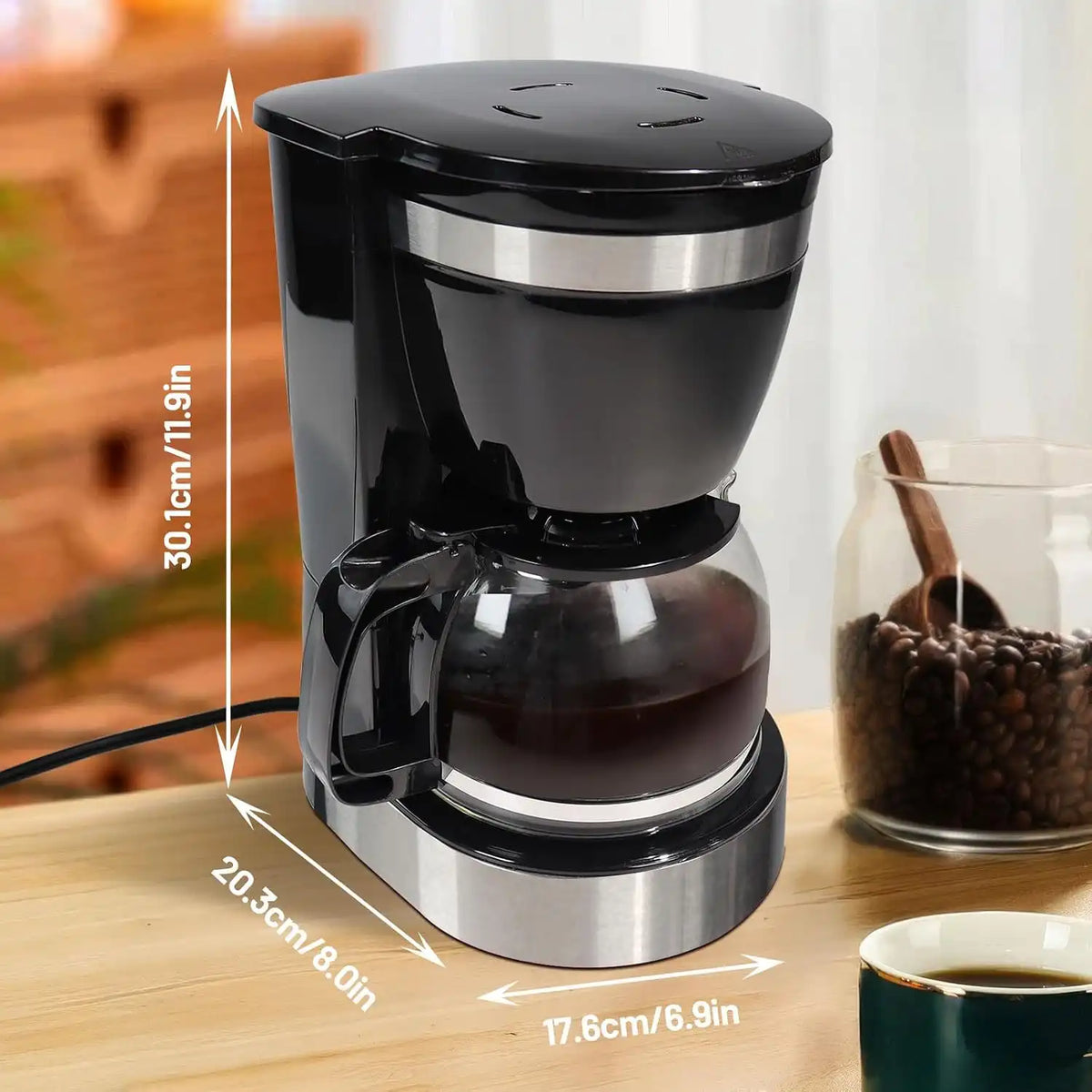 10 Cup Drip Coffee Maker One-Touch Anti-Drip Coffee Machine with Reusable Filter Carafe Auto Keep Warm Plate Spoon Coffee Pot Suitable for Home Use 110V