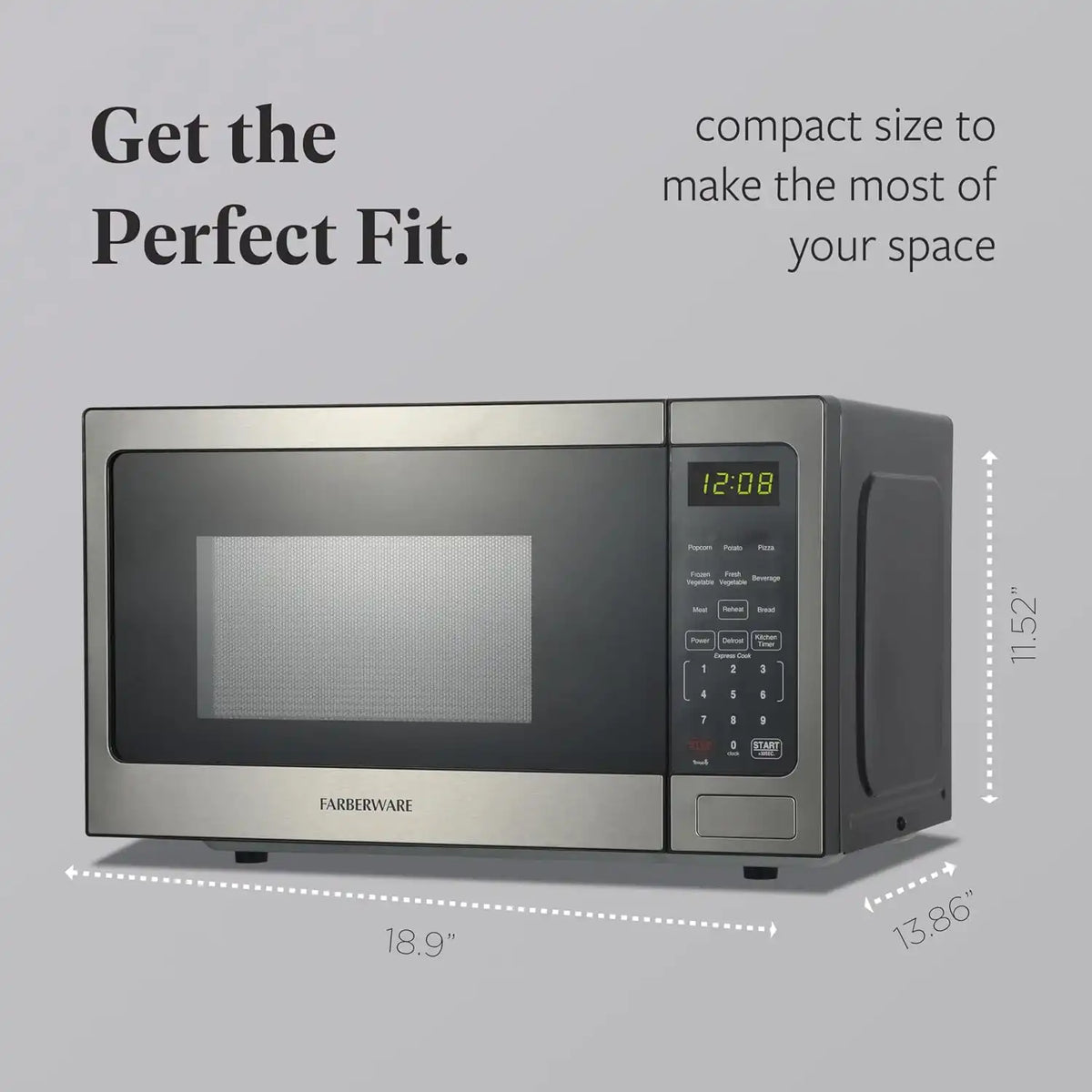 Farberware Stainless Steel Microwave Oven 0.9 cu. ft. 900 Watts, Countertop