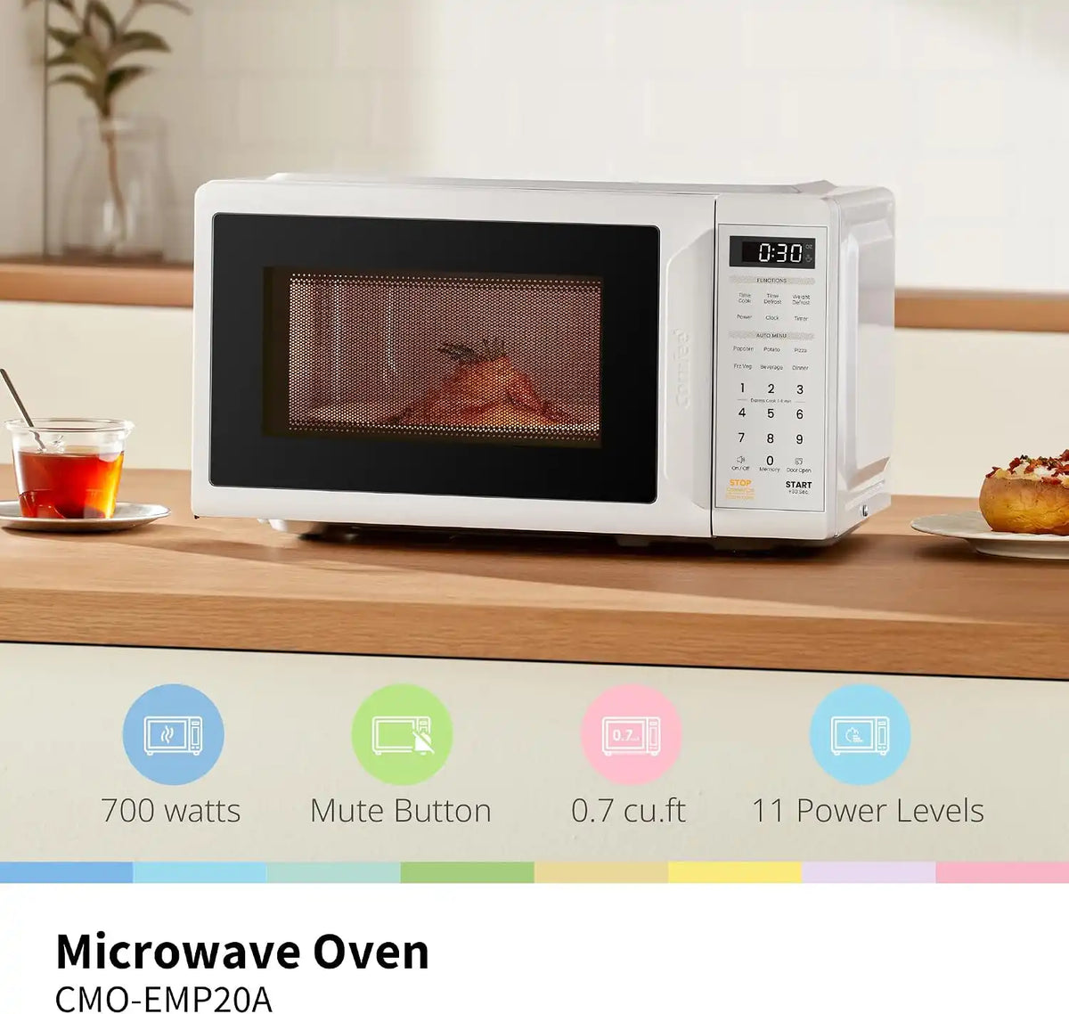 COMFEE' Countertop Microwave Oven 0.7 Cu.Ft, 700W, White