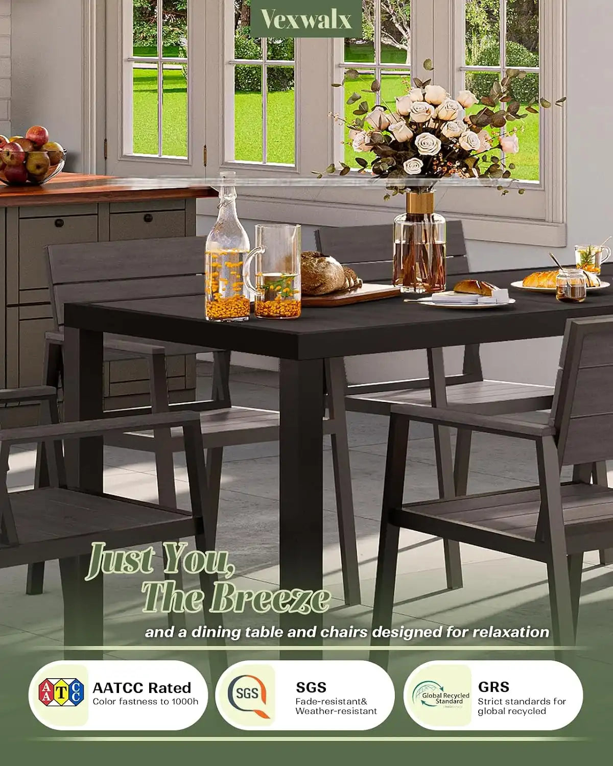 Vexwalx Outdoor Dining Set, HDPS + Aluminum Patio Dining Chairs with Ergonomic Design and Wide Seat, 2 Piece Outdoor Chairs for Garden, Backyard, Deck (2-Piece, Charcoal)