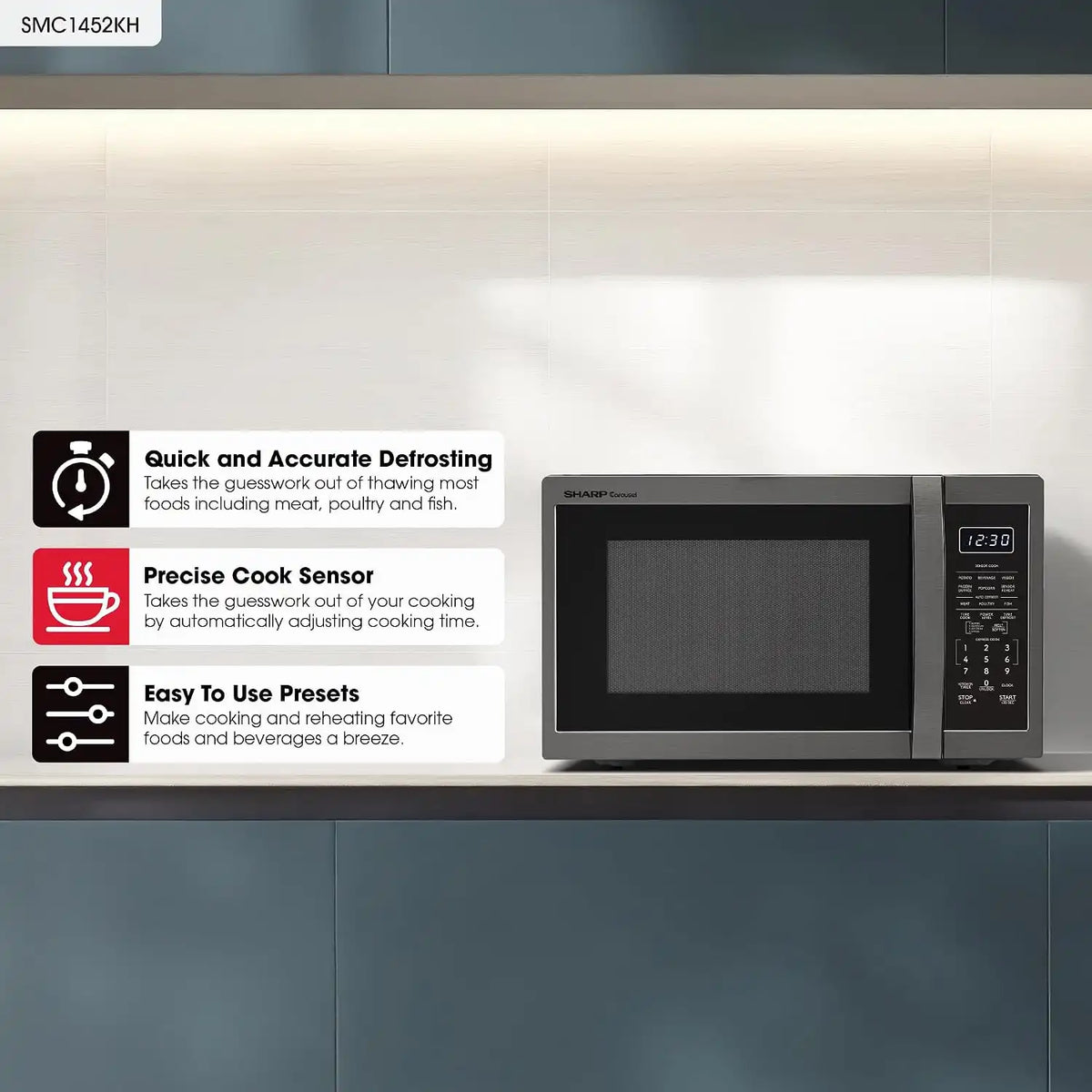 Sharp SMC1452KH 1.4 cu. ft. Black Stainless Steel Countertop Microwave Oven