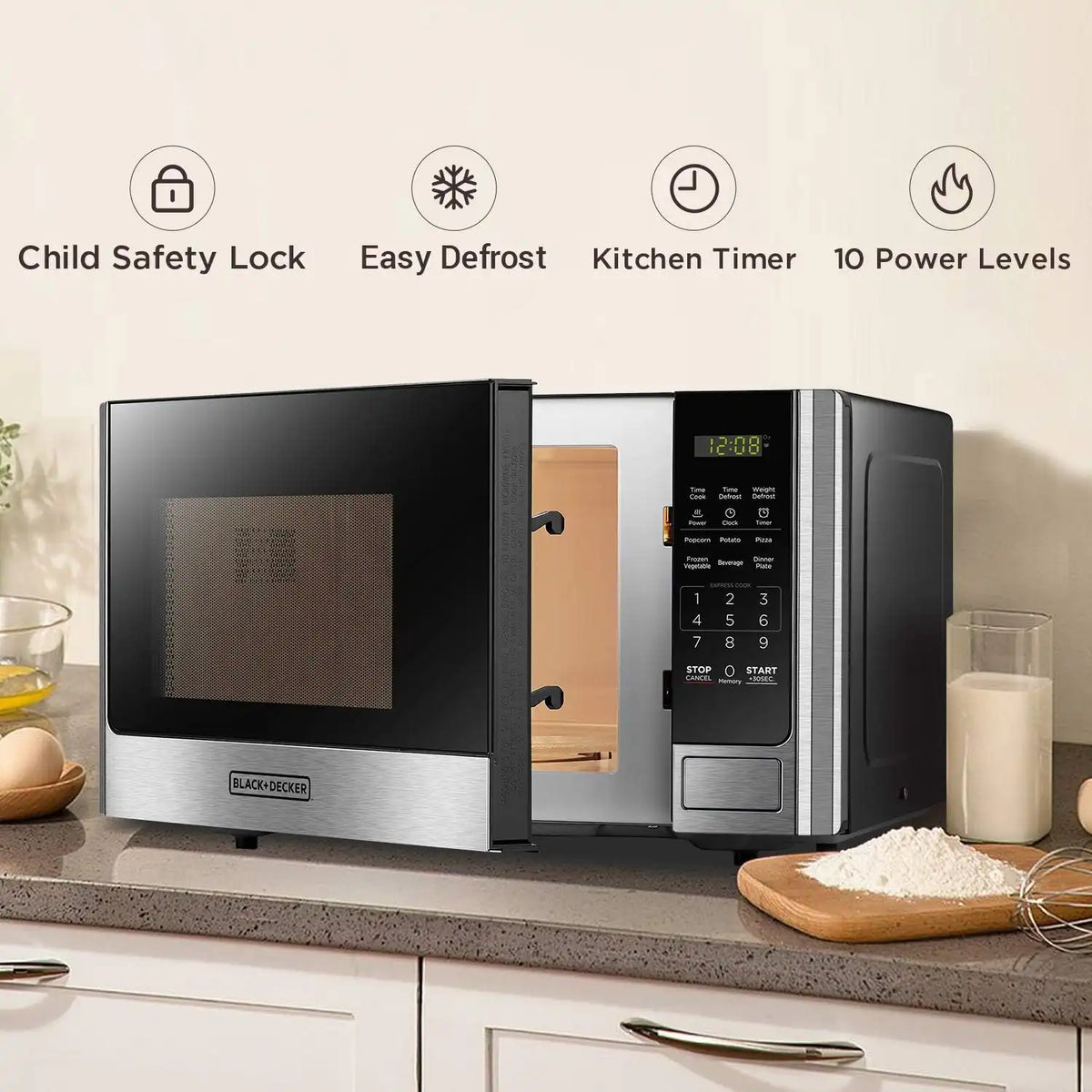 BLACK+DECKER Countertop Microwave Oven, 0.9 Cu.Ft, 900W, Stainless Steel