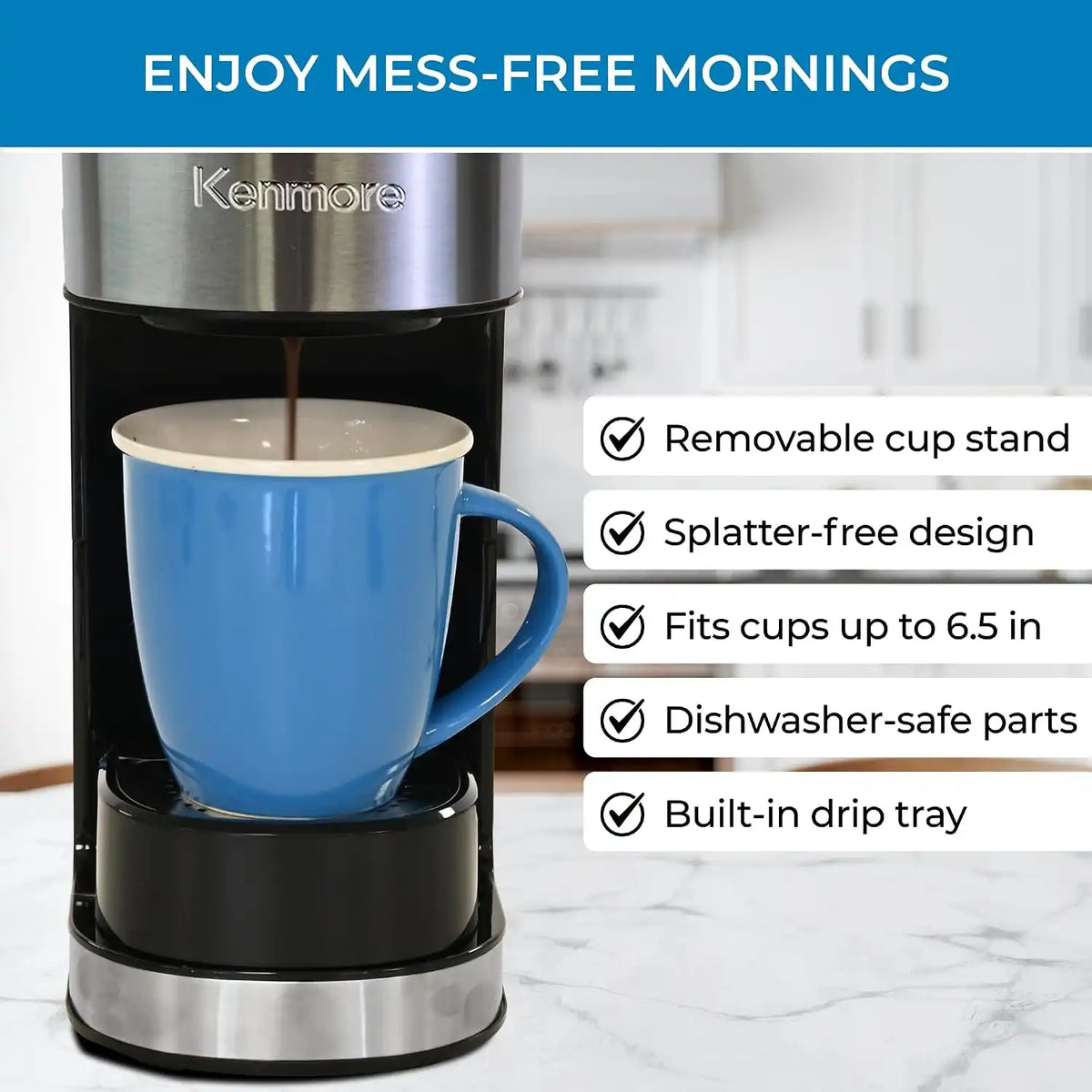 Kenmore Single Serve Cafetera, Hot & Iced Coffee Maker, 14 oz, Black