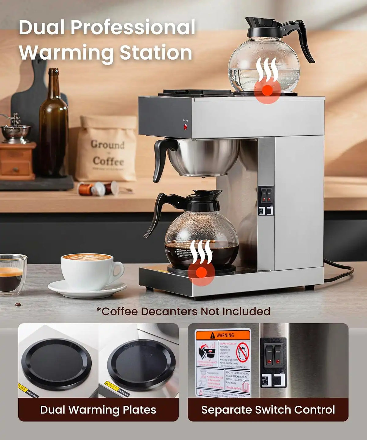 SYBO 12-Cup Commercial Pour Over Coffee Maker with 2 Warmers