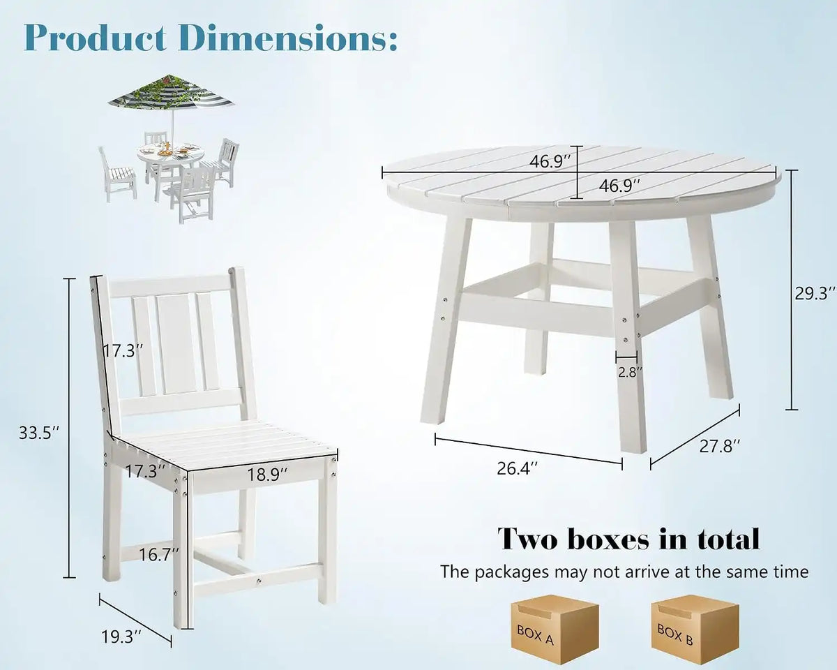 AMERLIFE Outdoor Dining Set for 4, HDPE Round Table and Chairs, White