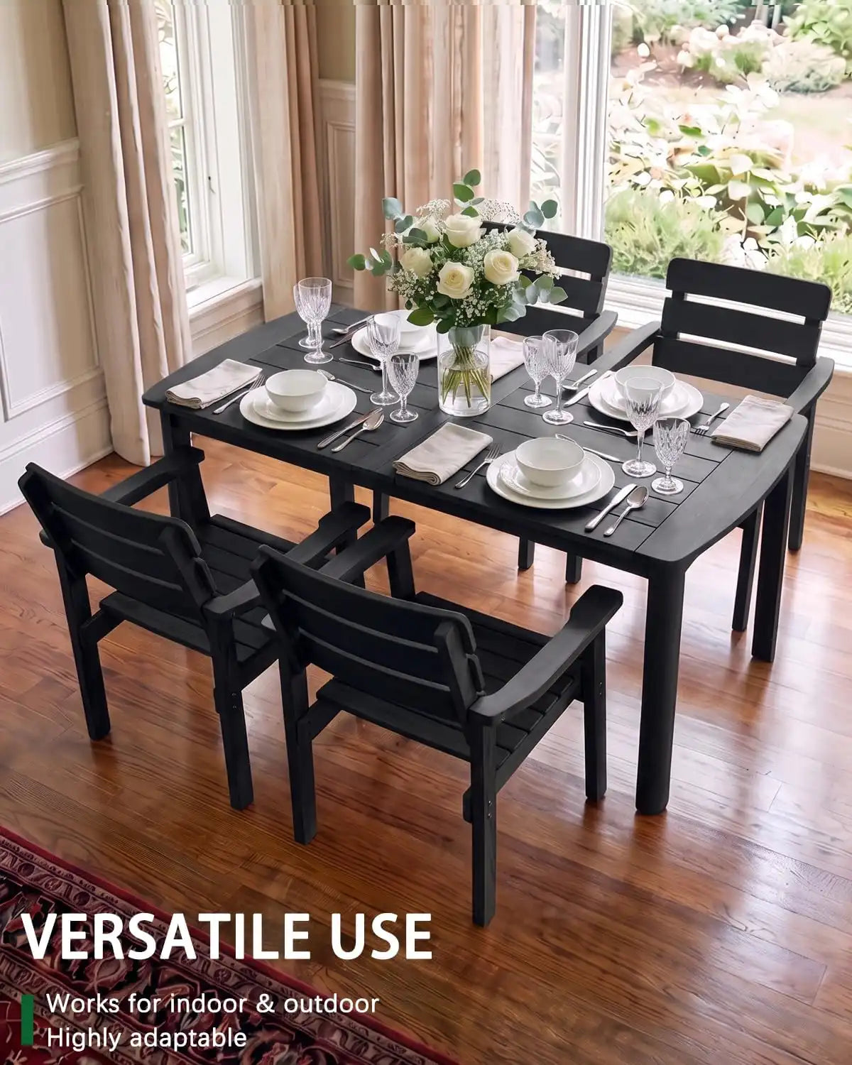 7-Piece Outdoor Dining Set, Patio Table & Chairs for 6, Black