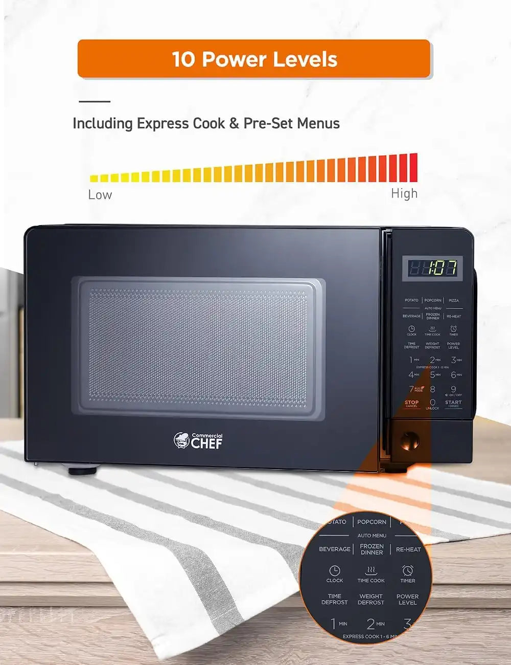 Commercial Chef 0.7 Cu. Ft. Countertop Microwave Oven, CHM770B, Black