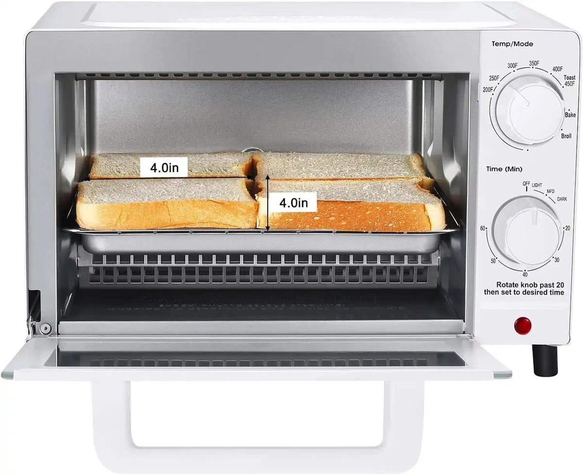 Mainstay Toaster Oven Combo Kitchen Appliances, Fits 9” Pizza, 4 Slice Capacity, Powerful Circulation, Auto Shutoff, Includes Baking Rack Pan Quartz, up to 60 Min, Easy Clean (Arctic White)