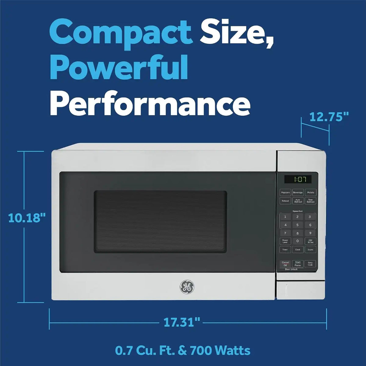 GE Countertop Microwave, 700 Watt 0.7 Cu. Ft., Stainless Steel, GCST07N1WSS