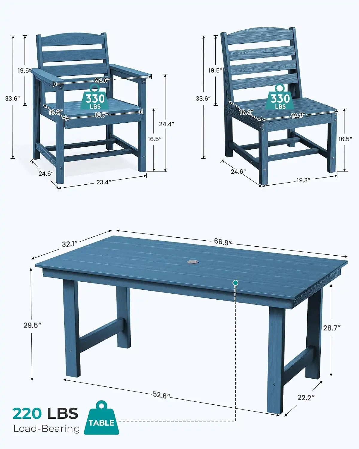 SERWALL HDPE Outdoor Dining Furniture, Outdoor Dining Set for 10, Blue