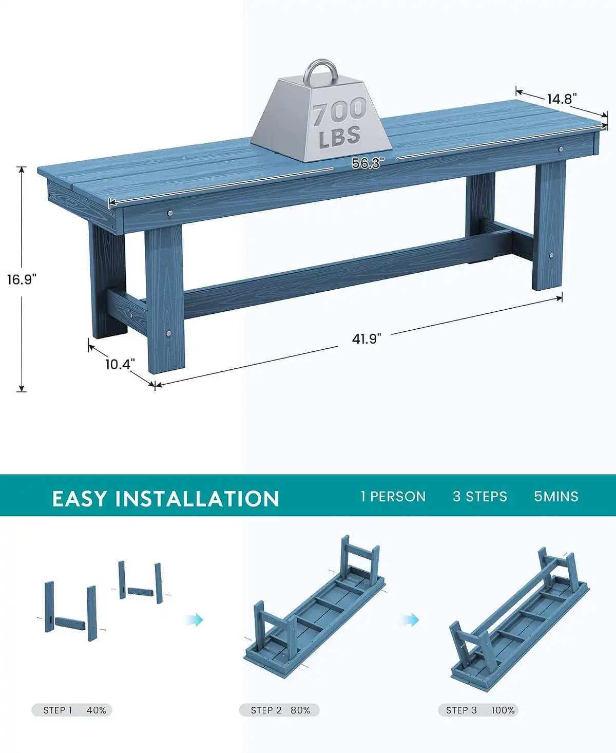 SERWALL Outdoor Dining Set, Patio Dining Set with Bench, Blue