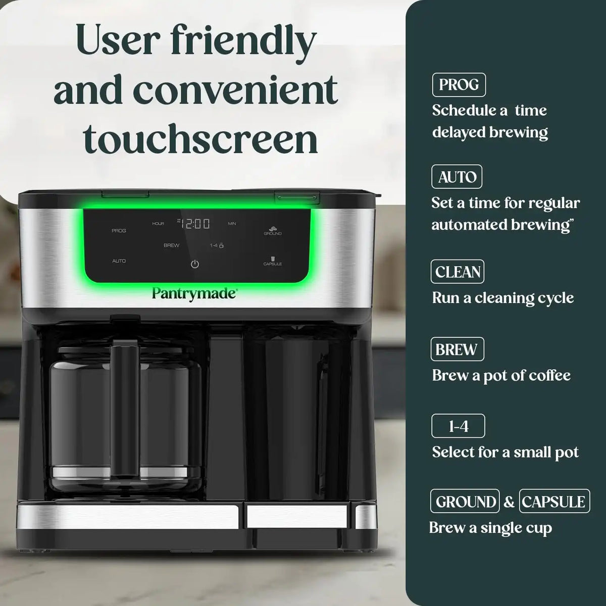 Pantrymade Dual Brew Coffee Maker, 12-Cup Drip & Single Serve K-Cup, Black