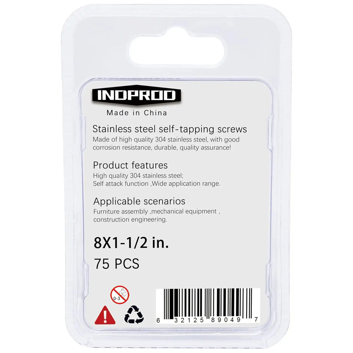 #8 × 1-1/2" Flat Head Phillips Wood Screw, Stainless Steel 304 (18-8), Self Tapping, Countersunk Head Sheet Metal Screws, 8 × 1-1/2-Inch, 75Pcs