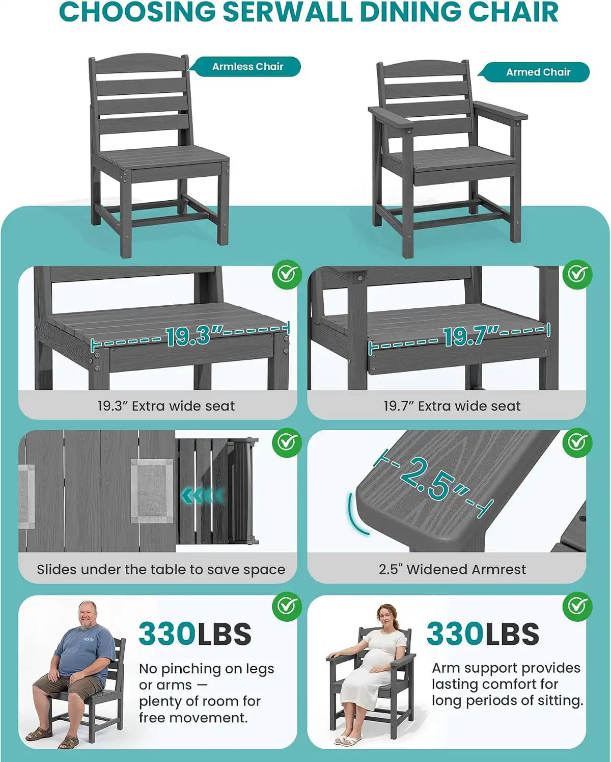 SERWALL HDPE Outdoor Dining Furniture, Outdoor Dining Set for 10, Gray