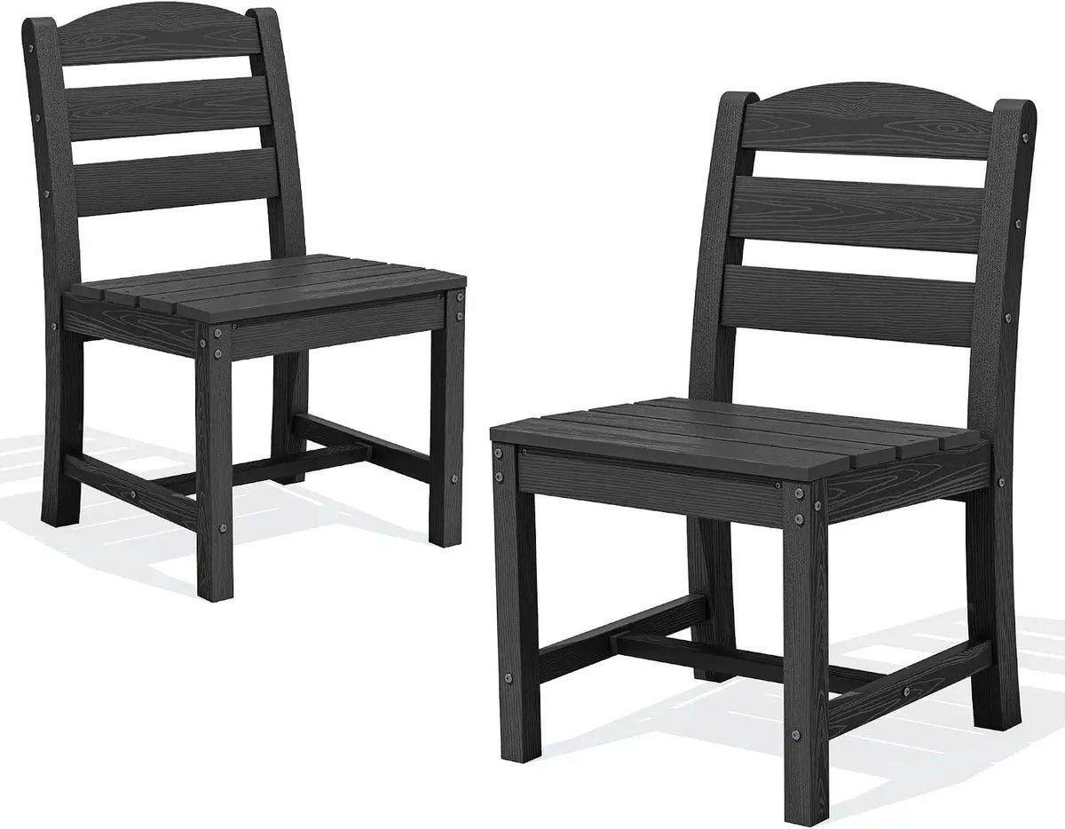 SERWALL Patio HDPE Armless Dining Chairs Set of 2, Black