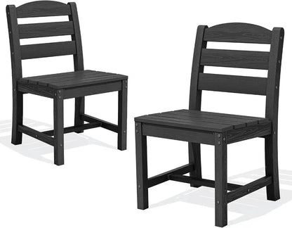 SERWALL Patio HDPE Armless Dining Chairs Set of 2, Black