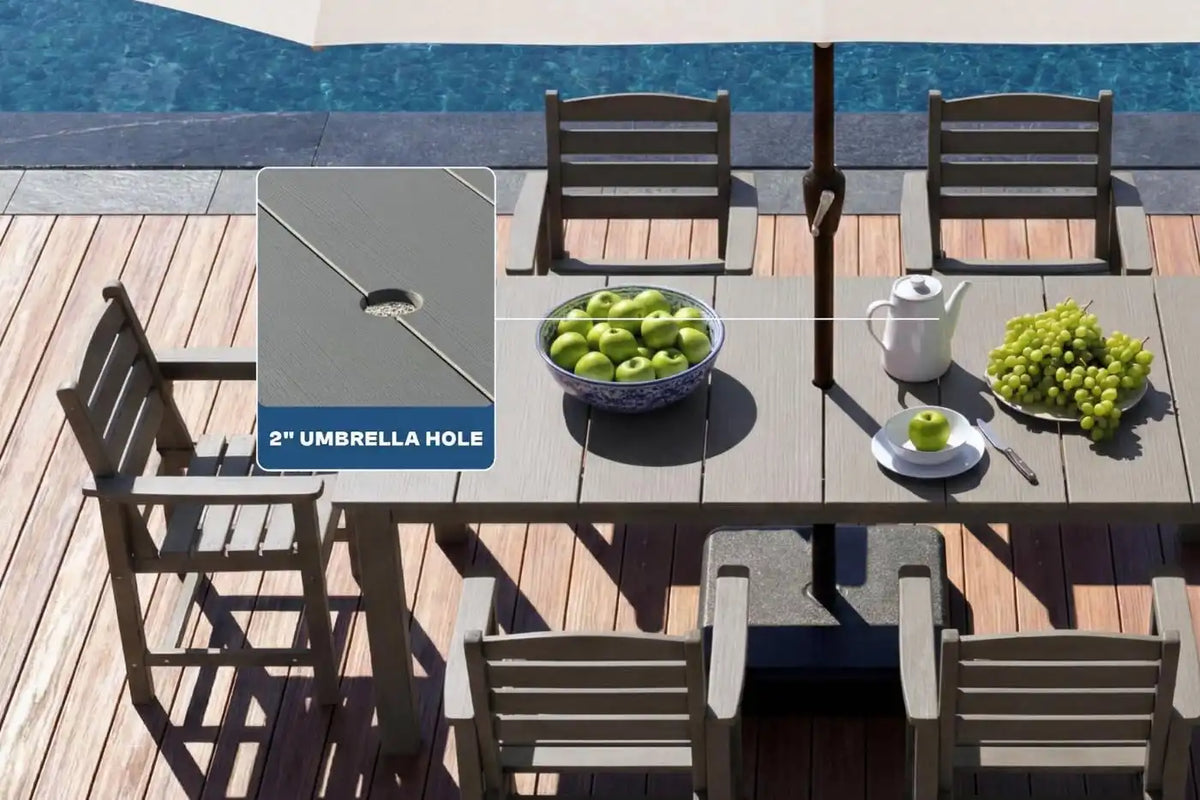 Perli™ 5-Piece Outdoor Dining Set, All-Weather HDPE Patio Furniture with 4 Armrest Chairs and Rectangular Table, UV-Resistant 4-Person Set for Deck, Backyard, Grey