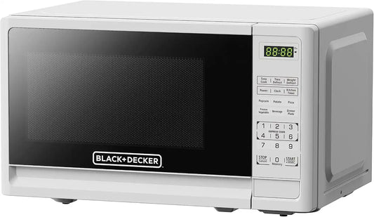 BLACK+DECKER Compact Countertop Microwave Oven 0.7 Cu. Ft. 700-Watts with LED Lighting, Child Lock, White