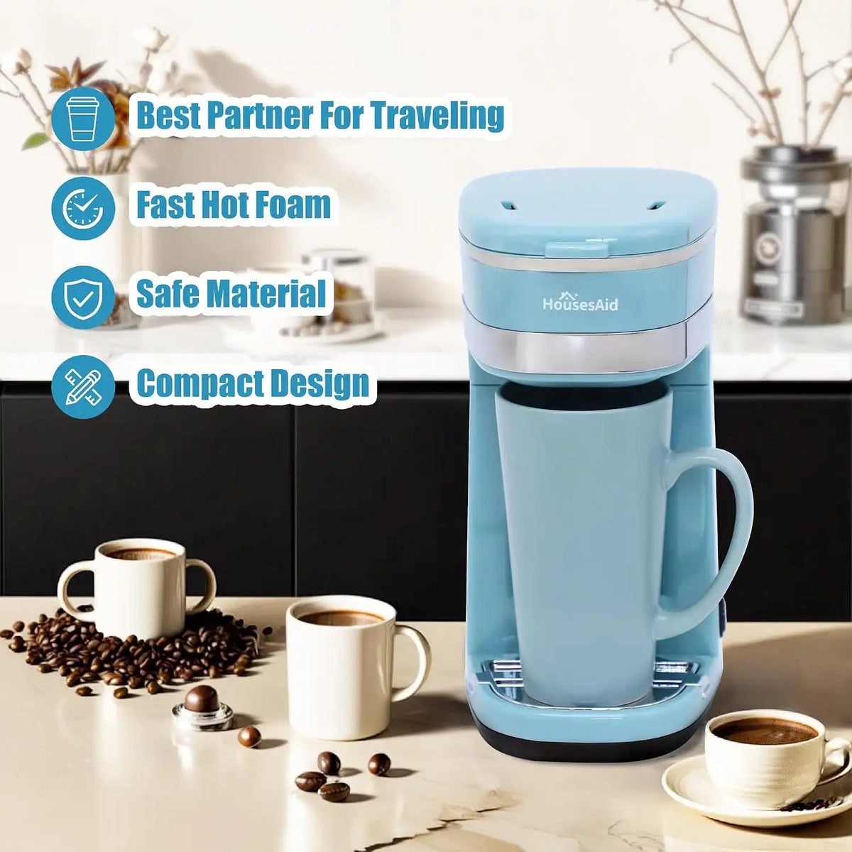 Single Serve Coffee Maker, 15oz Portable One Cup Coffee Brewer
