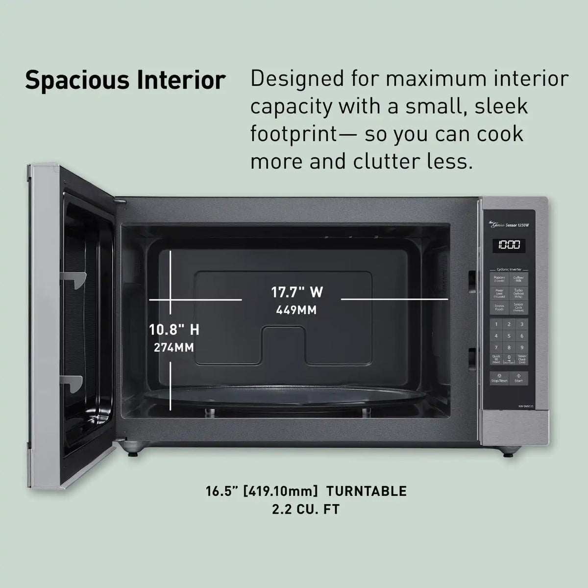 Panasonic Microwave Oven, Stainless Steel Countertop/Built-In Cyclonic Wave with Inverter Technology and Genius Sensor, 2.2 Cu. Ft, 1250W, NN-SN97JS (Silver)