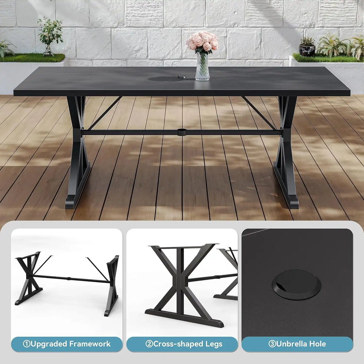 7 Pieces Outdoor Patio Dining Set,Patio Table and Chairs Metal Outdoor Patio Furniture Set with Umbrella Hole,Dining Table Set with 6 Swivel Chairs for Deck,Backyard and Garden,Brown