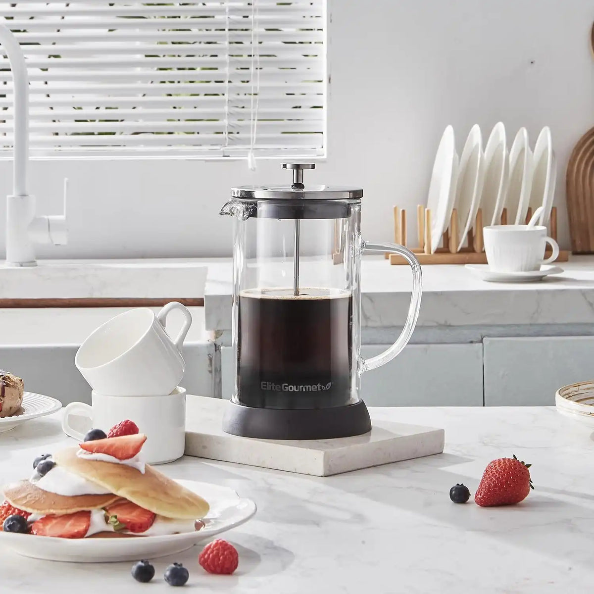 Elite Gourmet FP1223 French Press Coffee Maker, 1-Liter Glass Carafe