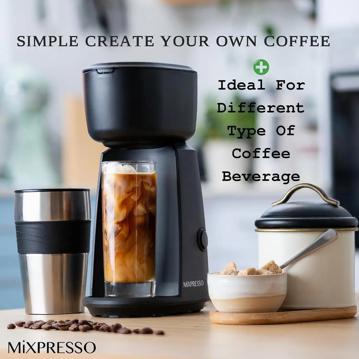 Mixpresso Single Serve & Single Cup Coffee Maker with 14oz Travel Mug Black
