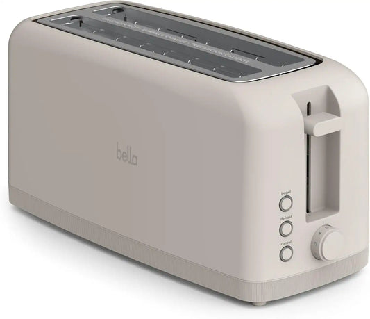 bella 4 Slice Slim Toaster, Fits-anywhere™ Kitchenware, 6 Setting Shade Control with Reheat & Cancel Buttons, Fits Sourdough, 10” Long Slot, Anti Jam & Auto Shutoff, 900 Watt, Oatmilk